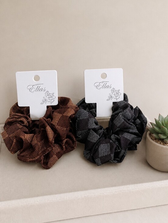 Ellas Accessories - Women's Fashion Houndstooth Scrunchie Set of 4PC Hair Accessories Checkered